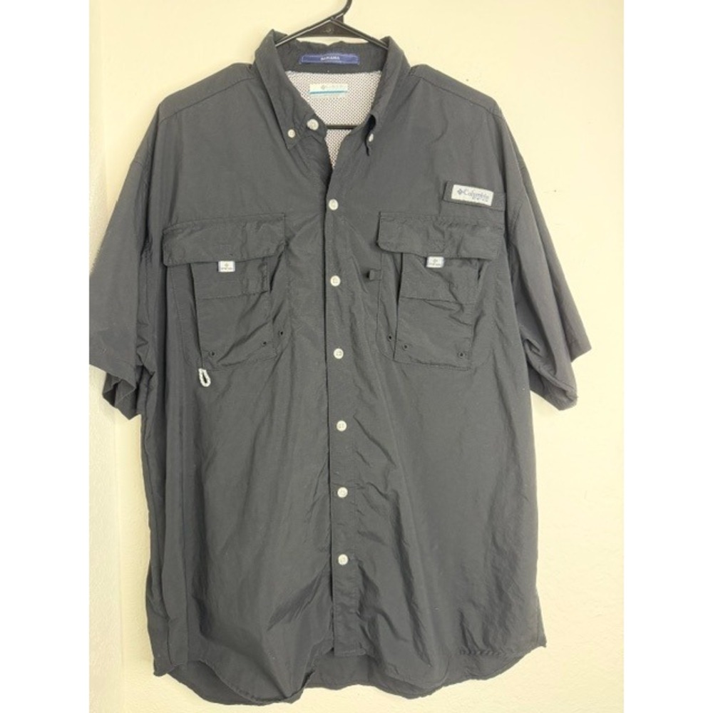 Columbia PFG Bahama Mens XL Black Short Sleeve Fishing Shirt Button Down Vent
